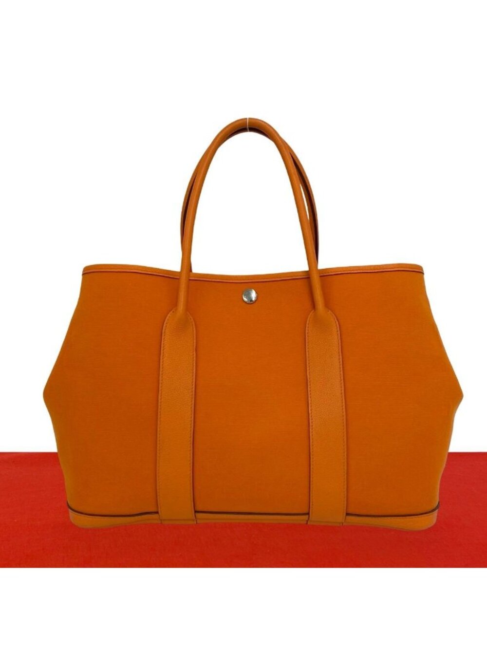 Hermes Garden Party MM Toile Officier Buffalo Leather Tote Bag Orange